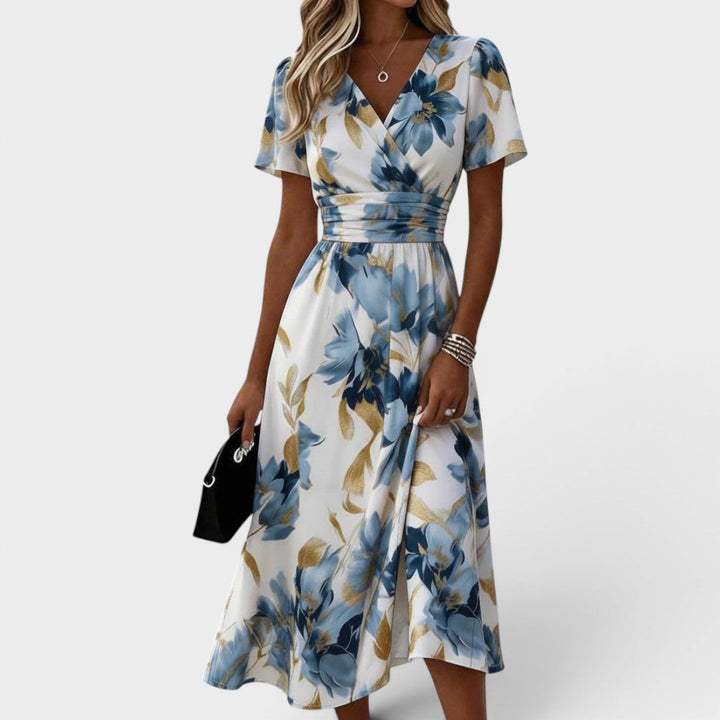 Elinza - Vestido Cuzado Midi Con Estampado Floral