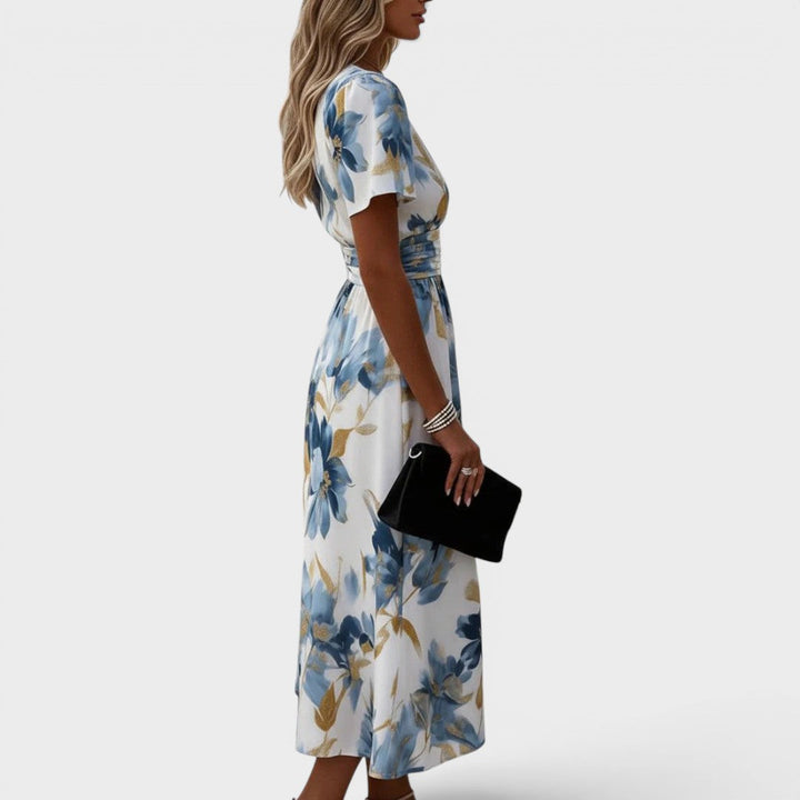 Elinza - Vestido Cuzado Midi Con Estampado Floral