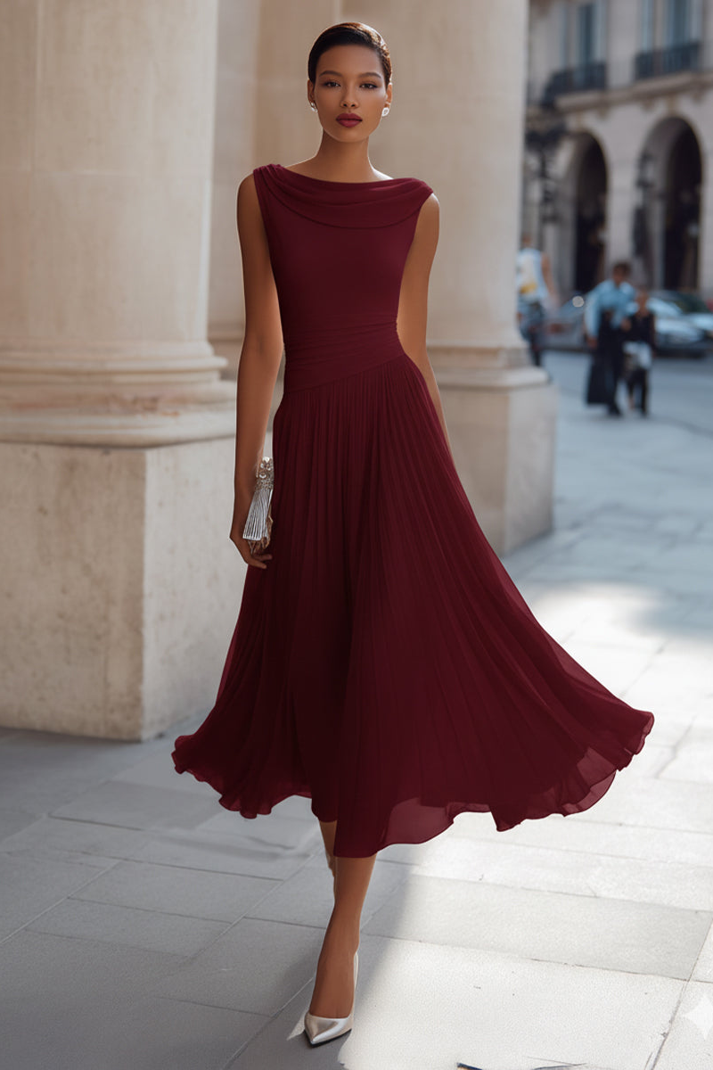 Zephira - Vestido Midi Sin Mangas, Con Cuello Drapeado Y Pliegues