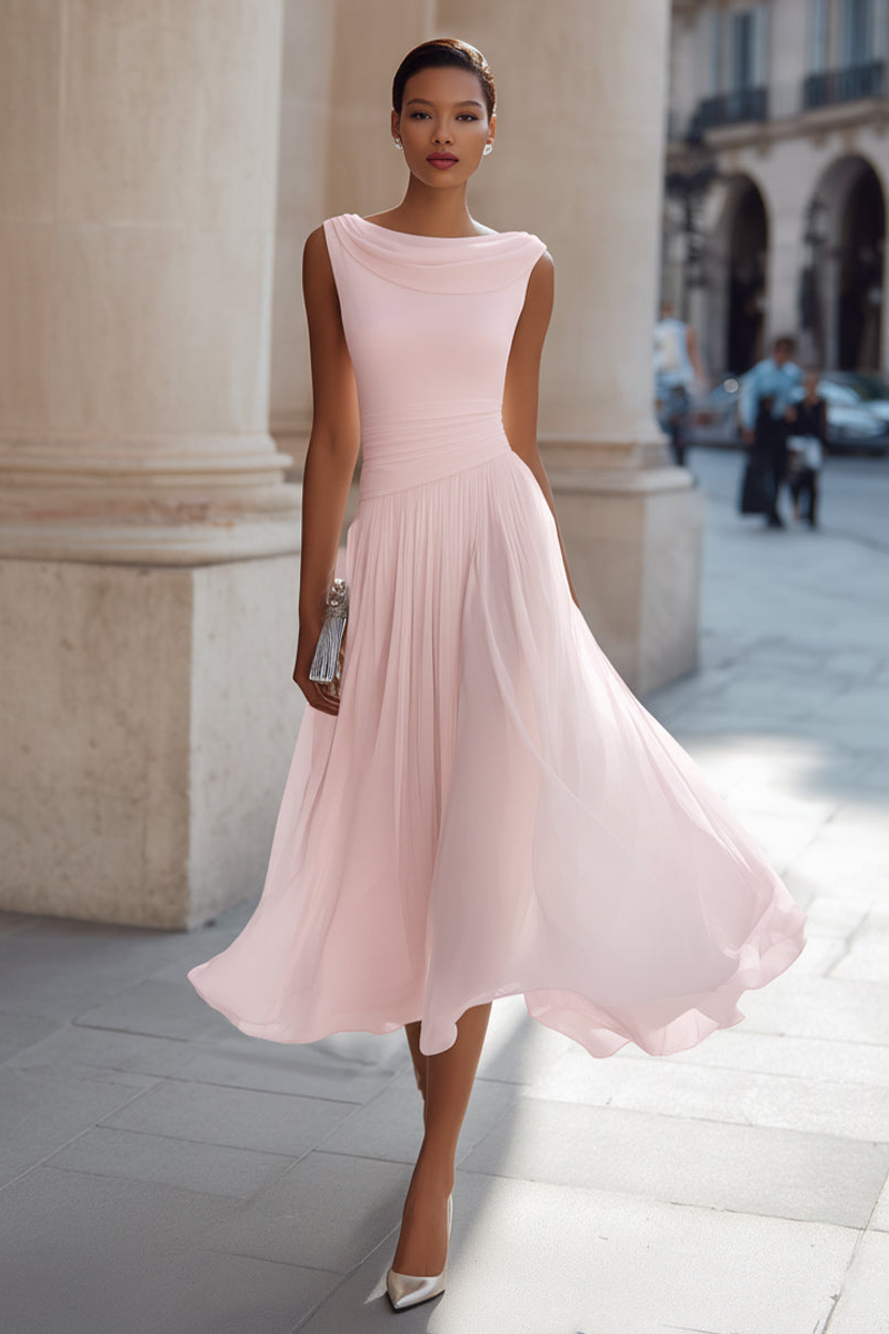 Zephira - Vestido Midi Sin Mangas, Con Cuello Drapeado Y Pliegues