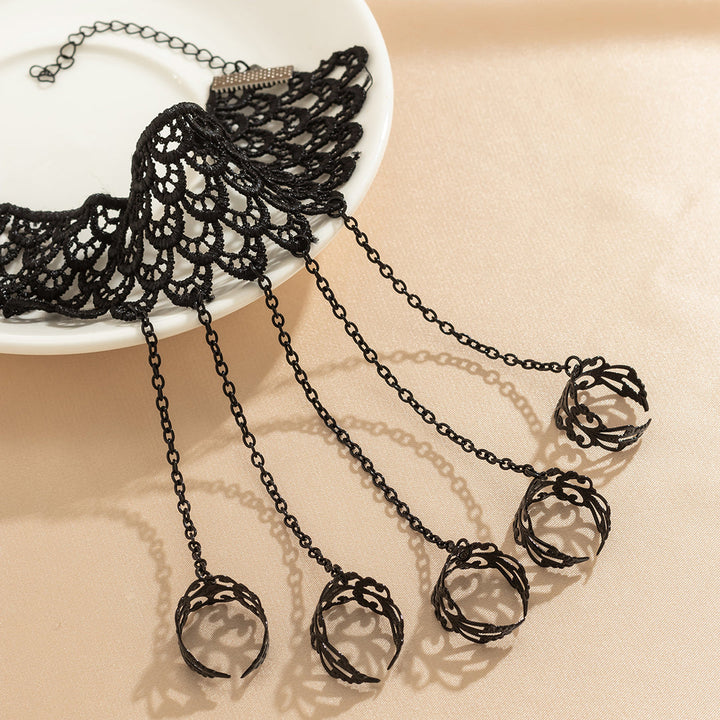 Sollina - Pulsera Con Anillos Y Cadena Para Los Dedos Y La Muñeca De Encaje