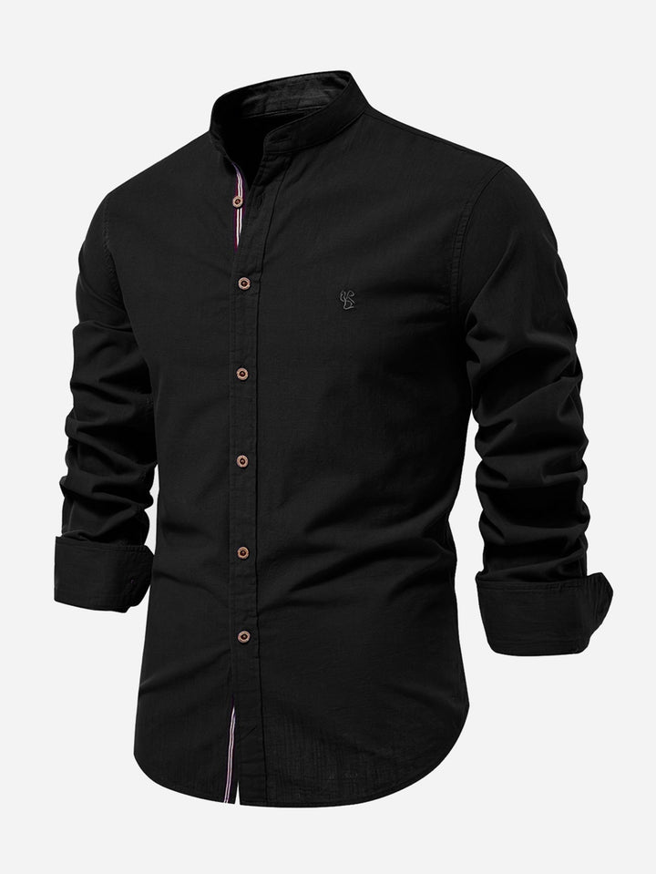 Mathias - Camisa De Lino De Manga Larga Con Cuello Alto