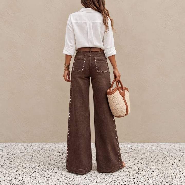 Magryta - Pantalones de Pierna Ancha Con Tachuelas