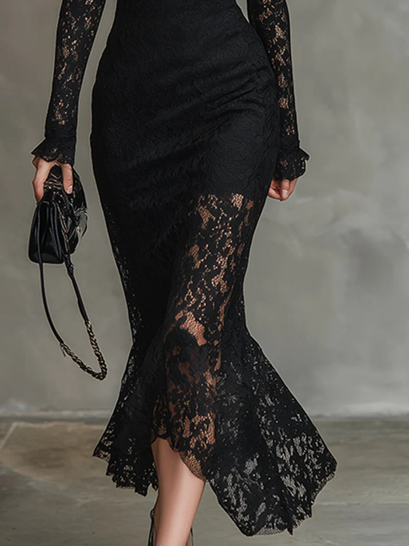 Yalissa - Vestido Largo de manga Larga con Encaje