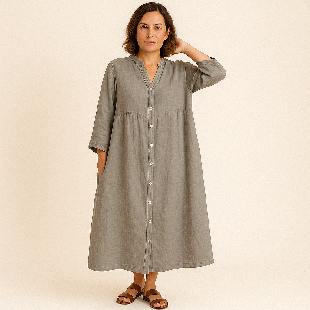 Johana - Vestido Camisero de Algodón y Lino