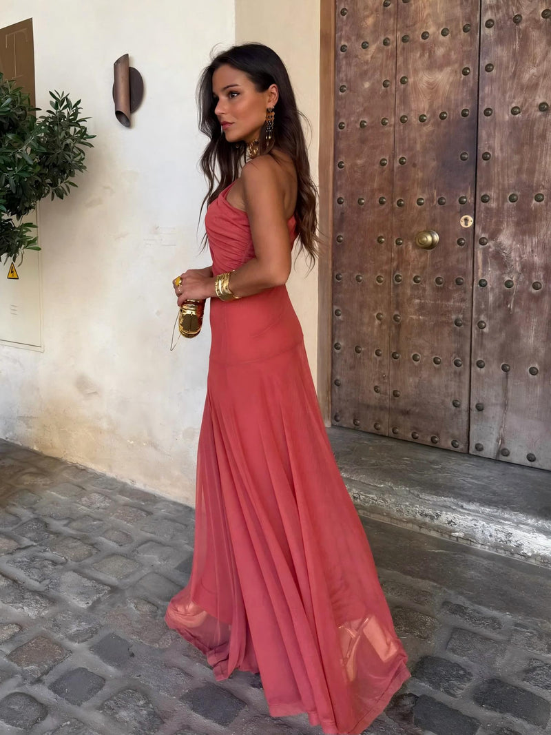 Dainia - Vestido Largo De Malla Con UnSolo Hombro