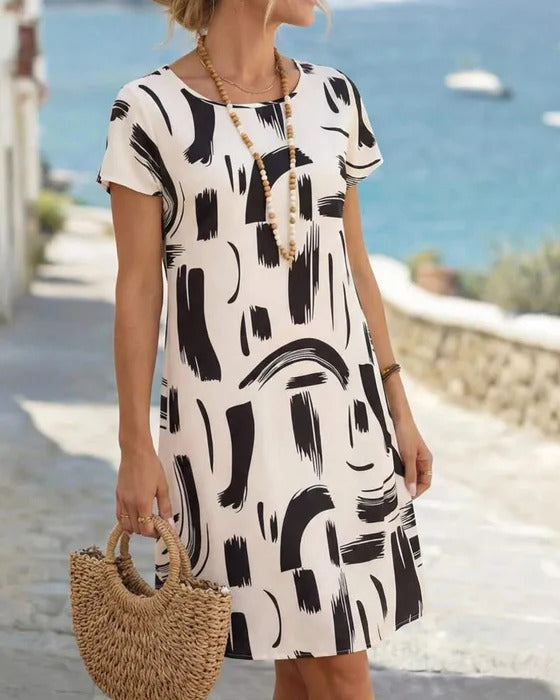 Kline - Vestido De Manga Corta Con Estampado Abstracto