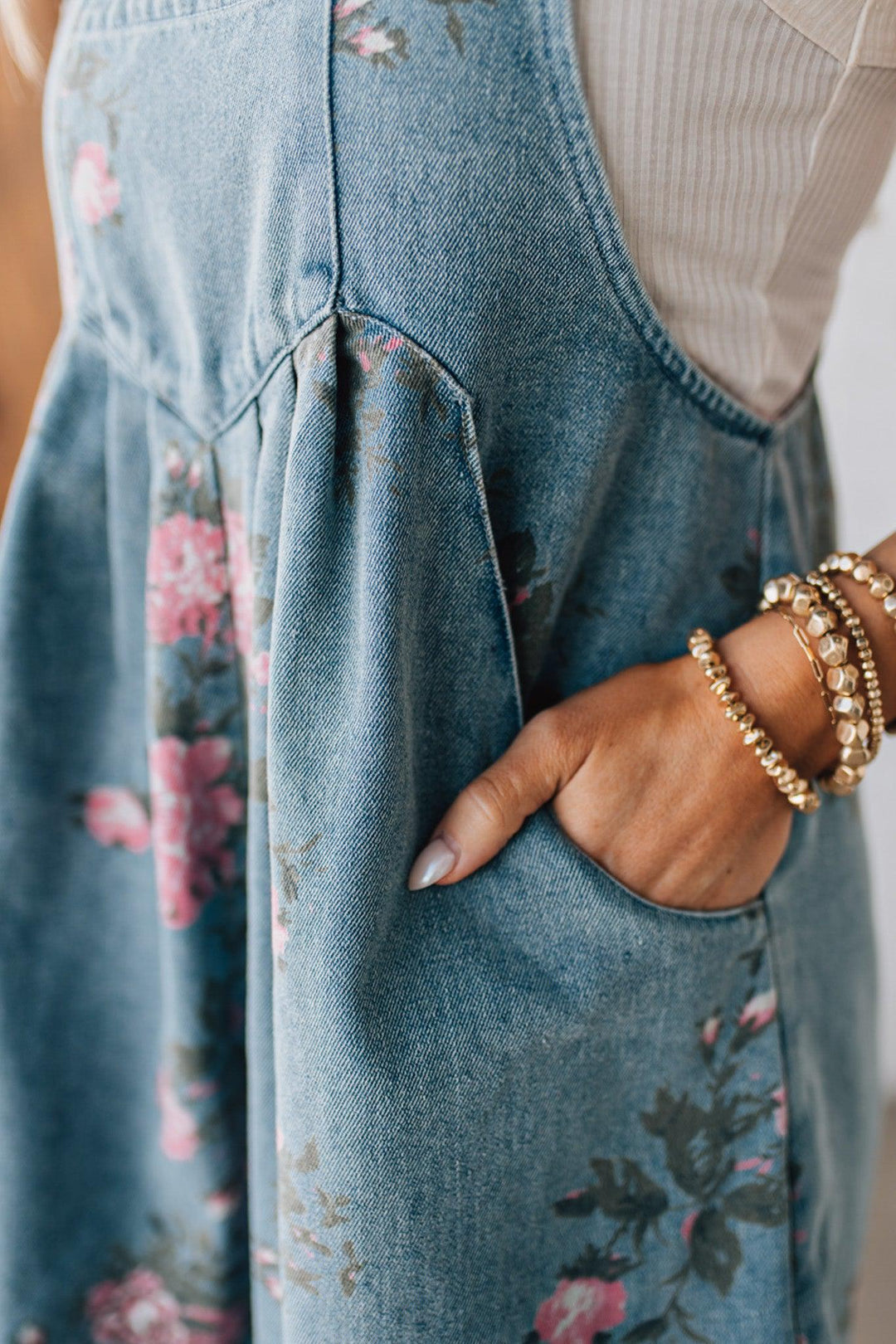 Katien - Mono de Denim con Estampado Floral