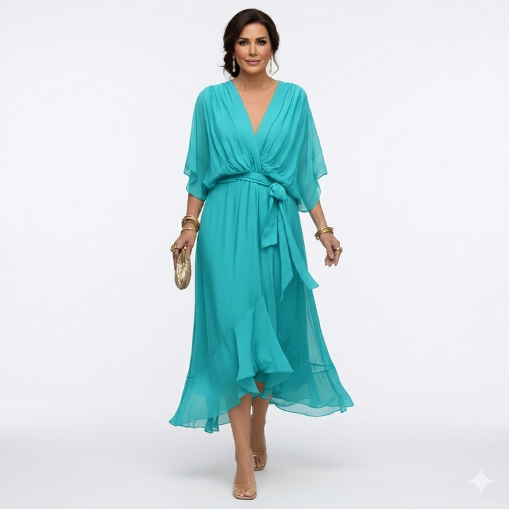 Zagda - Elegante Vestido Midi Con Cuello en V