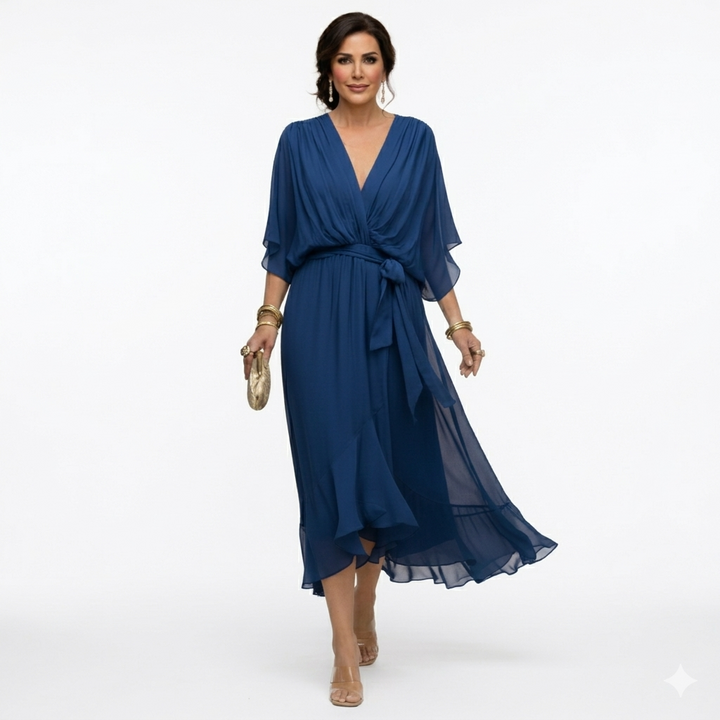 Zagda - Elegante Vestido Midi Con Cuello en V
