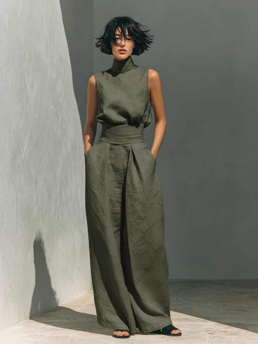 Vlatka - Conjunto De Blusa Sin Mangas y Pantalones De Pierna Ancha