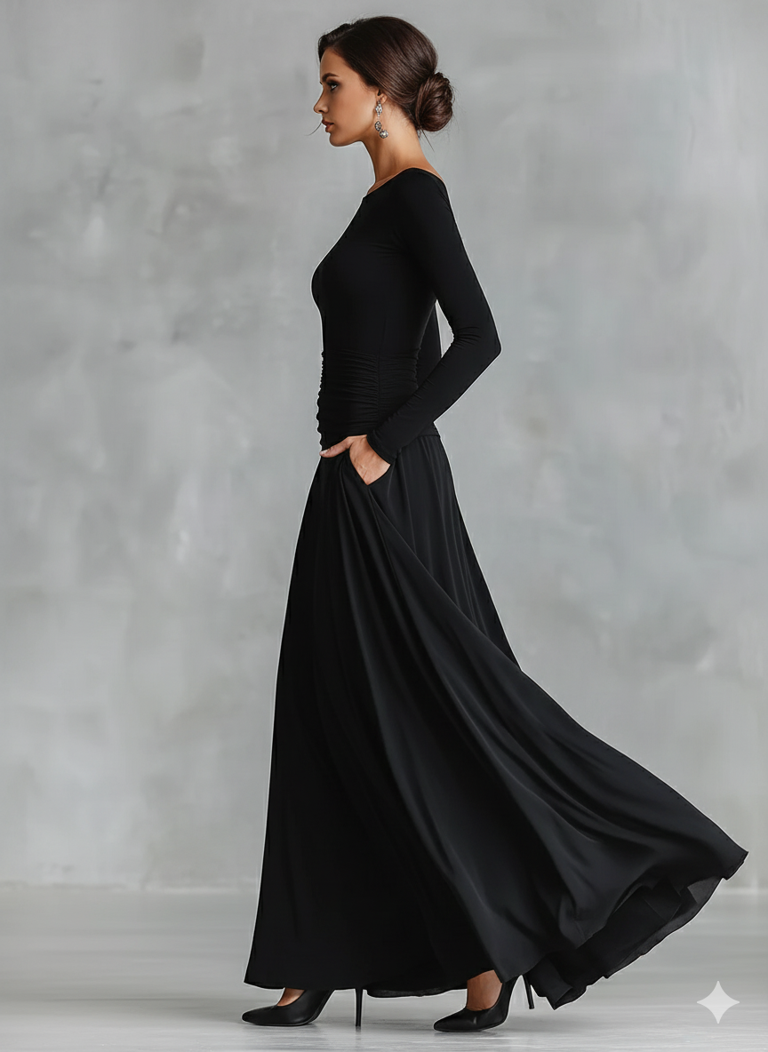 Hestia -  Elegante Vestido Largo con Pliegues Fluidos