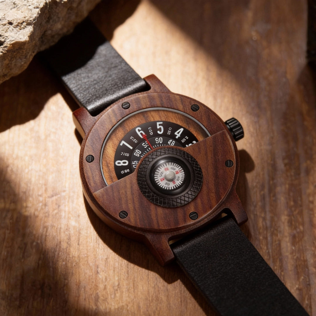 Krzysztof - Reloj De Madera Con Brújula Giratoria