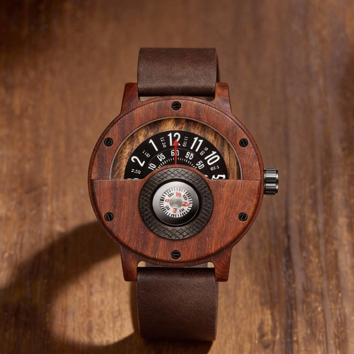 Krzysztof - Reloj De Madera Con Brújula Giratoria
