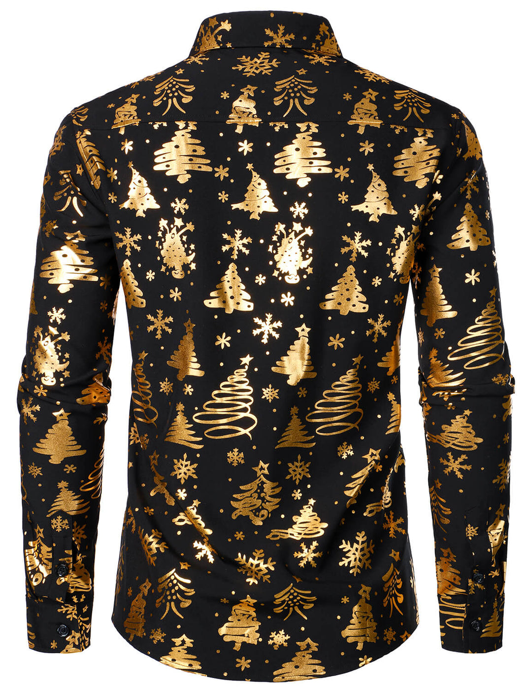 Nalcolm - Camisa Negra de manga Larga con Estampado Navideño Dorado para Hombre