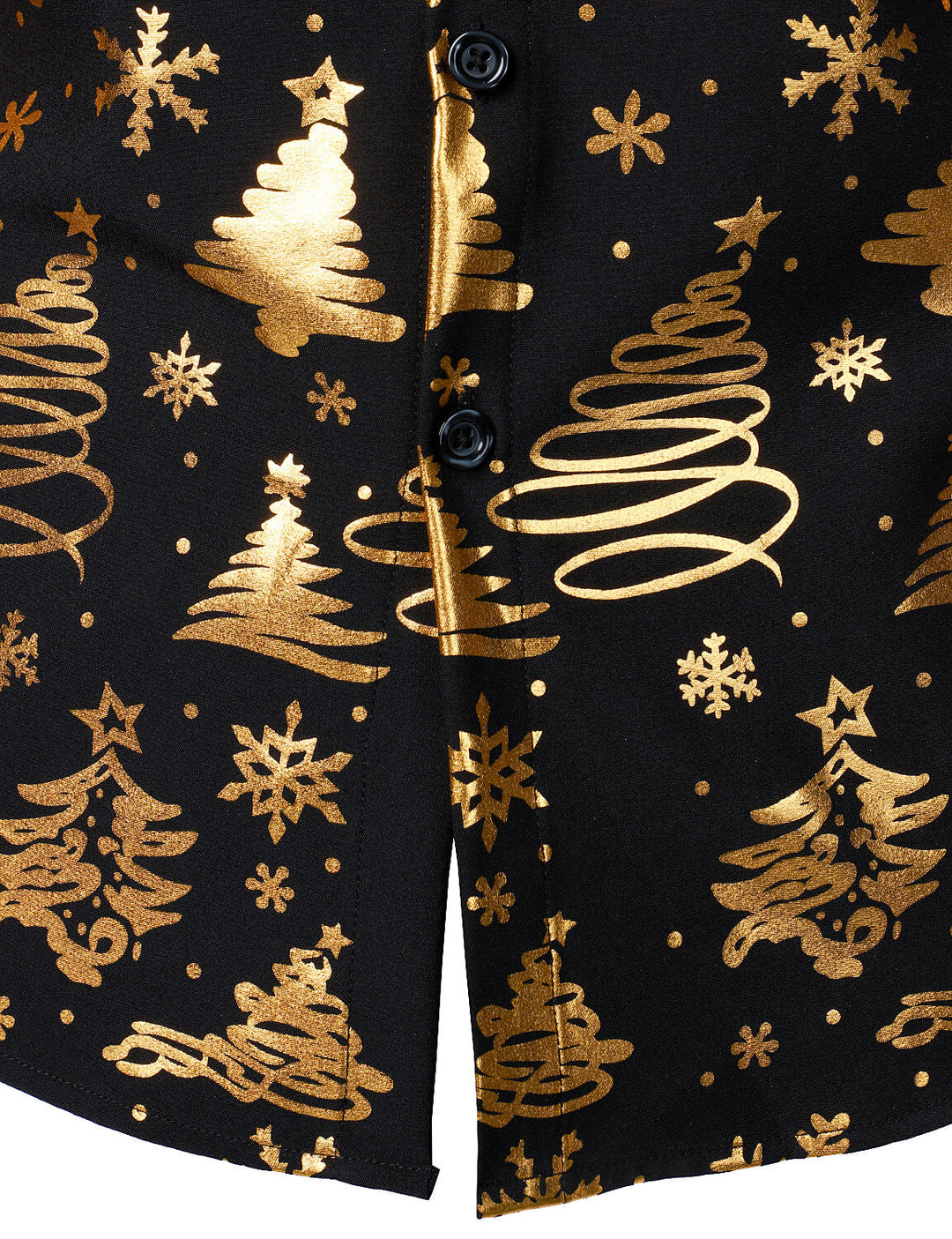 Nalcolm - Camisa Negra de manga Larga con Estampado Navideño Dorado para Hombre