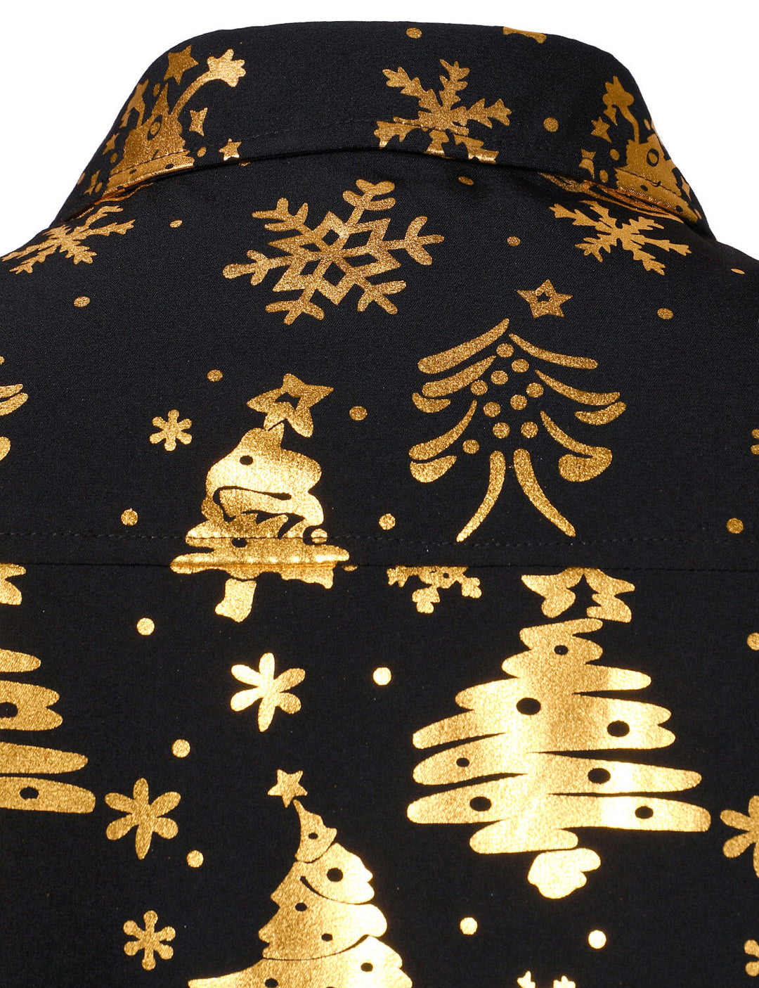 Nalcolm - Camisa Negra de manga Larga con Estampado Navideño Dorado para Hombre