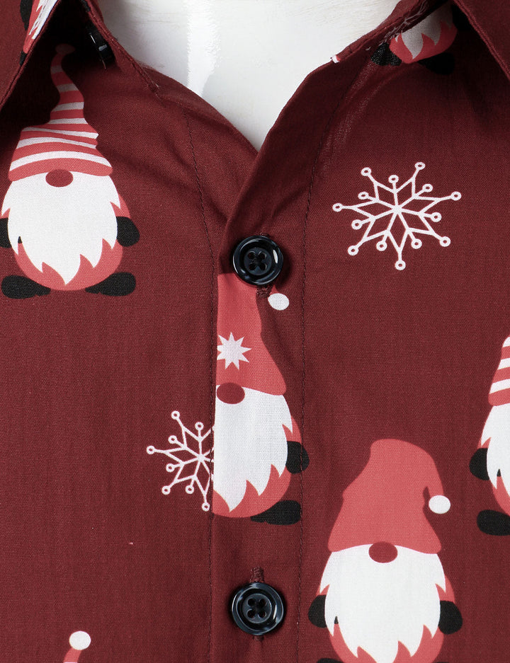 Isaac - Camisa de Manga Larga de Algodón para Hombre, roja y con Motivos Navideños de Elfos