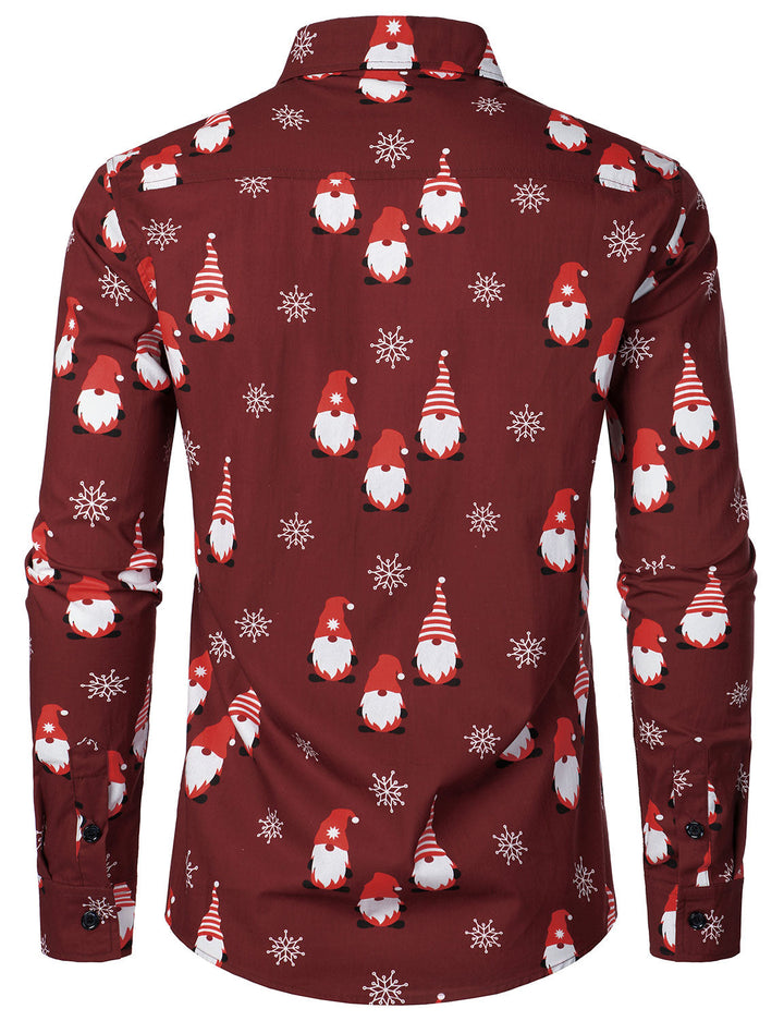 Isaac - Camisa de Manga Larga de Algodón para Hombre, roja y con Motivos Navideños de Elfos