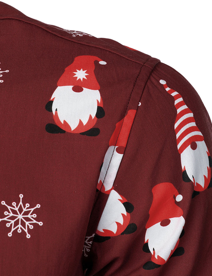Isaac - Camisa de Manga Larga de Algodón para Hombre, roja y con Motivos Navideños de Elfos