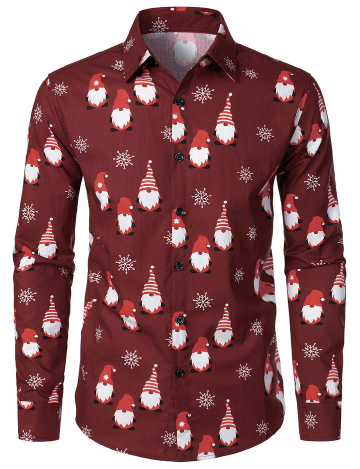 Isaac - Camisa de Manga Larga de Algodón para Hombre, roja y con Motivos Navideños de Elfos