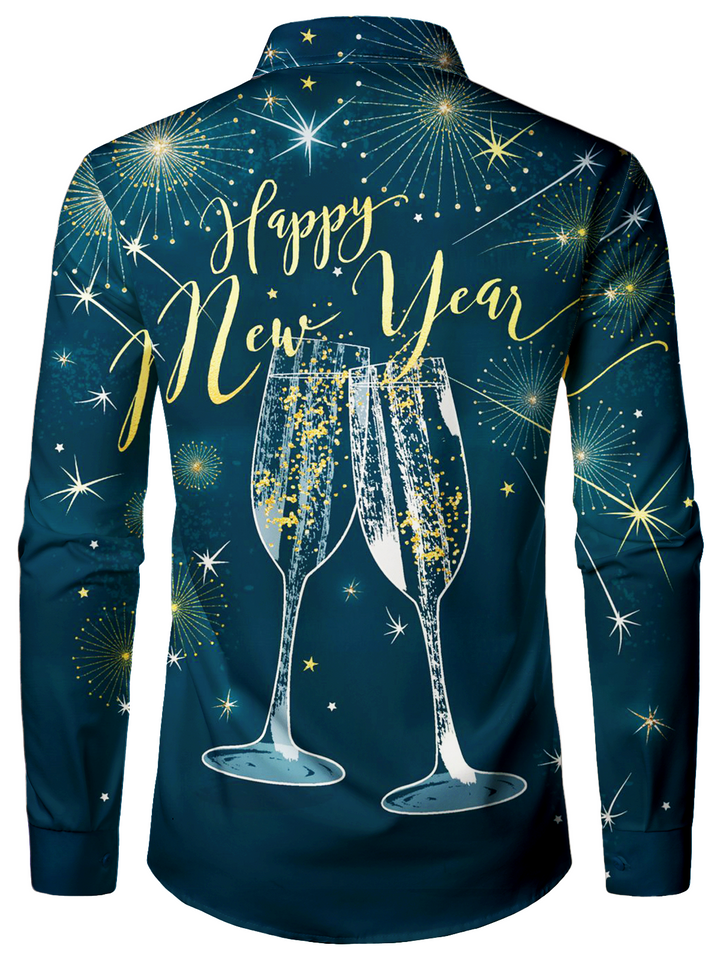 Jasonen - Camisa de Manga Larga para Hombre para Cócteles Navideños y Nochevieja
