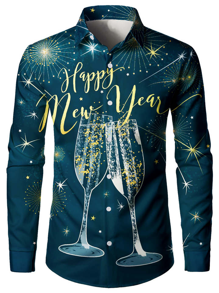 Jasonen - Camisa de Manga Larga para Hombre para Cócteles Navideños y Nochevieja
