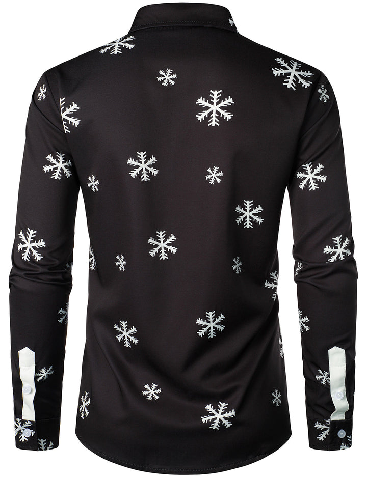 Mathan - Camisa Divertida de manga Larga con Botones para Hombre, color negro, con diseño de Papá Noel