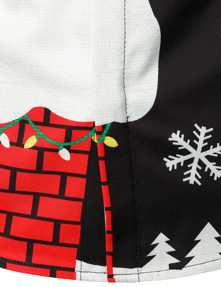 Mathan - Camisa Divertida de manga Larga con Botones para Hombre, color negro, con diseño de Papá Noel