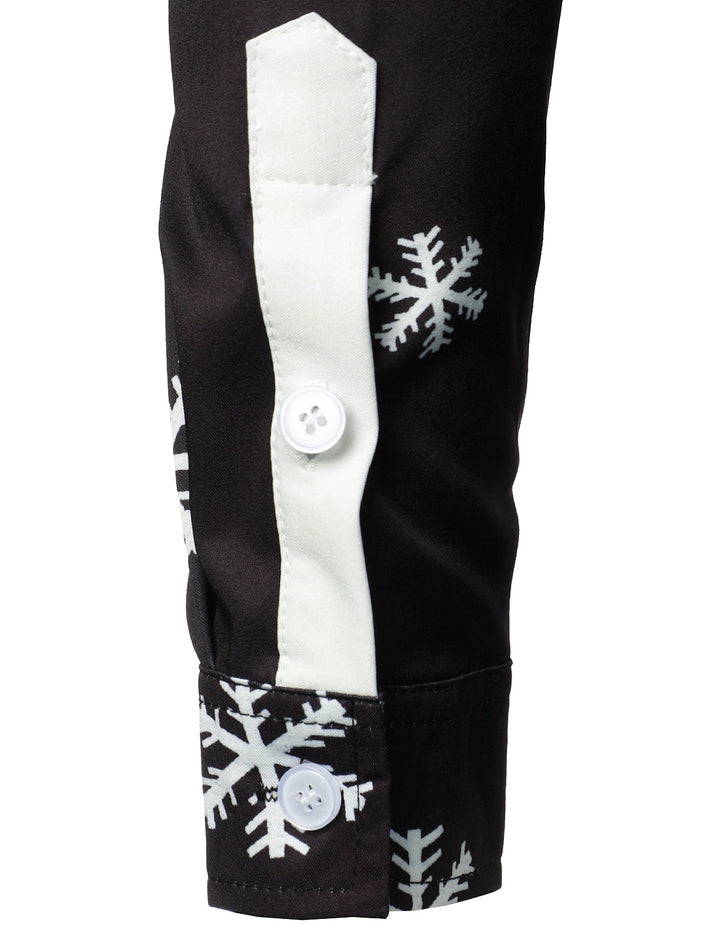 Mathan - Camisa Divertida de manga Larga con Botones para Hombre, color negro, con diseño de Papá Noel