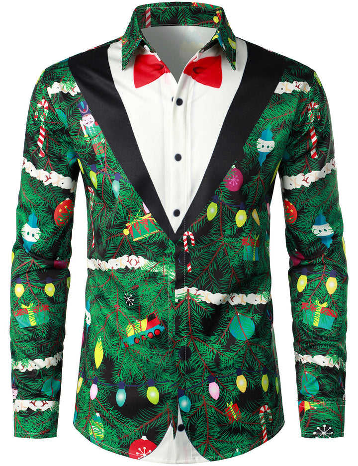 Gason - Camisa de manga larga con Estampado de Camuflaje Navideño para Hombre, corte regular y Diseño Divertido