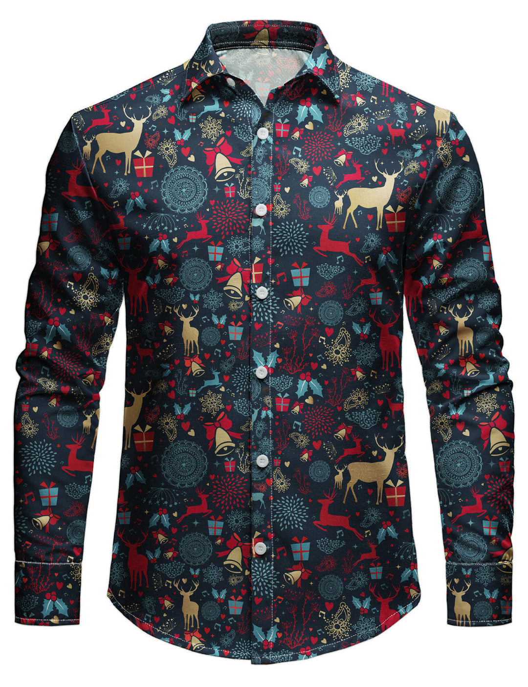 Marshall - Camisa de Manga Larga con Estampado Nintage Navideño de Renos para Hombre