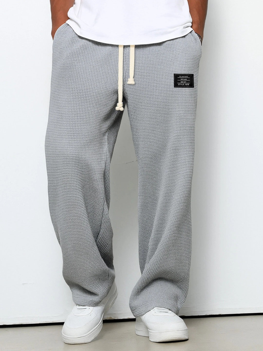Daved - Pantalones Informales De Punto Tipo Gofre Con Cordón Ajustable