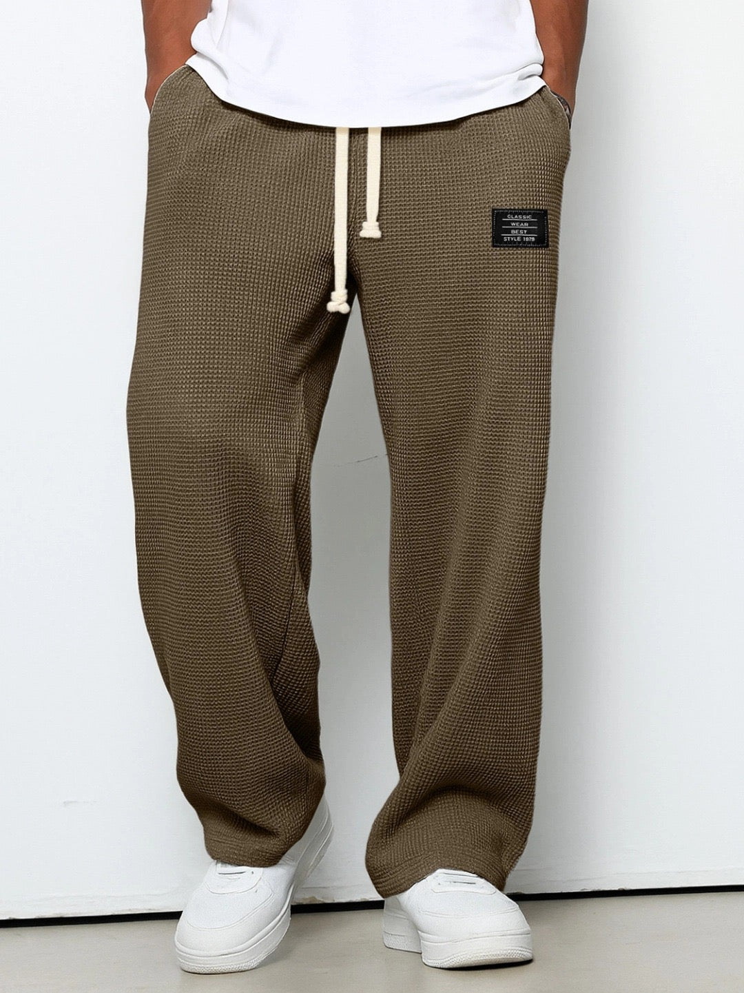 Daved - Pantalones Informales De Punto Tipo Gofre Con Cordón Ajustable