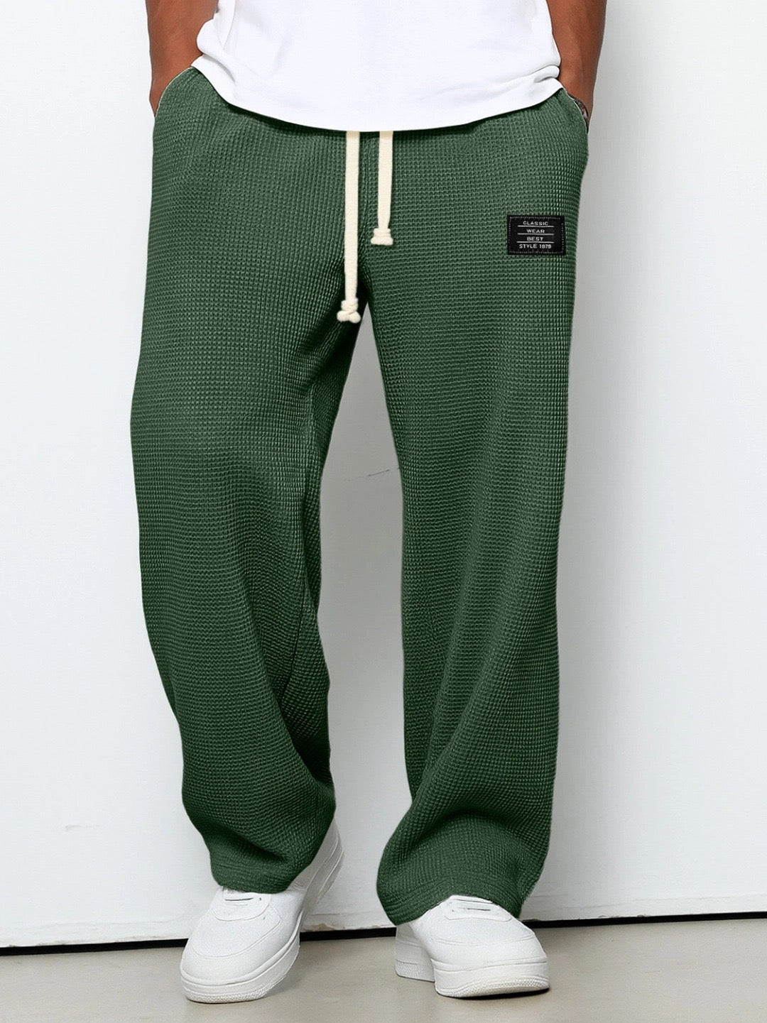 Daved - Pantalones Informales De Punto Tipo Gofre Con Cordón Ajustable