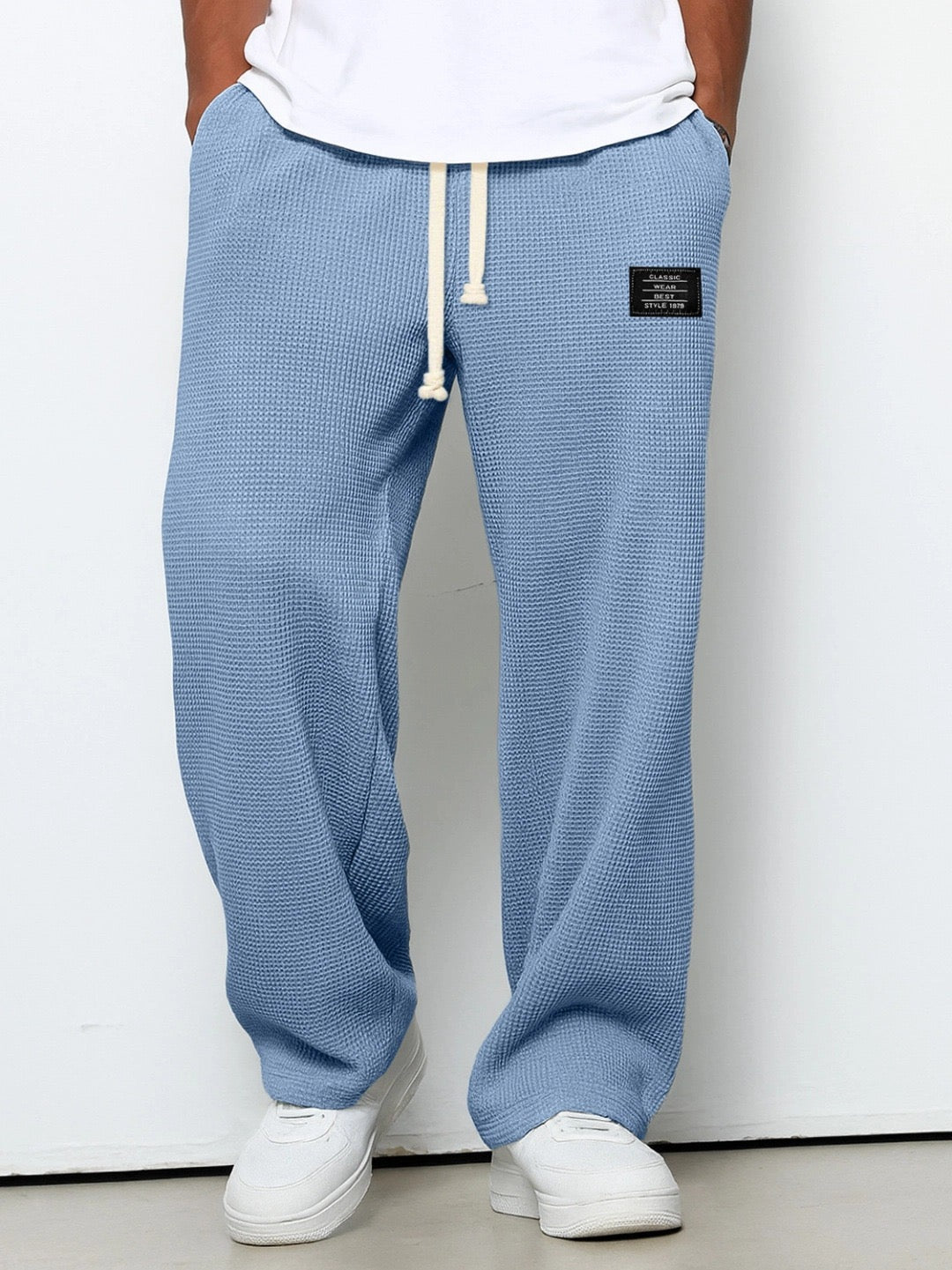 Daved - Pantalones Informales De Punto Tipo Gofre Con Cordón Ajustable