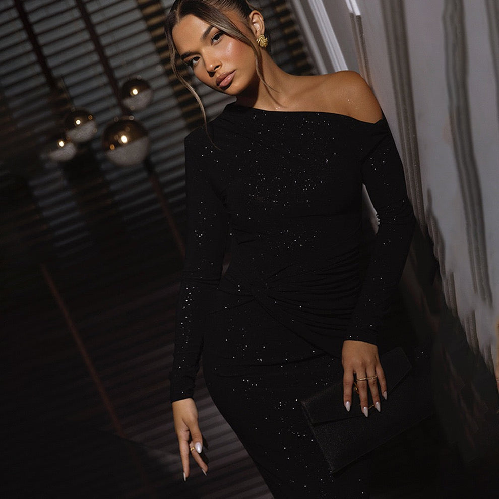 Uriela - Vestido Llargo con Manga Larga y Brillo