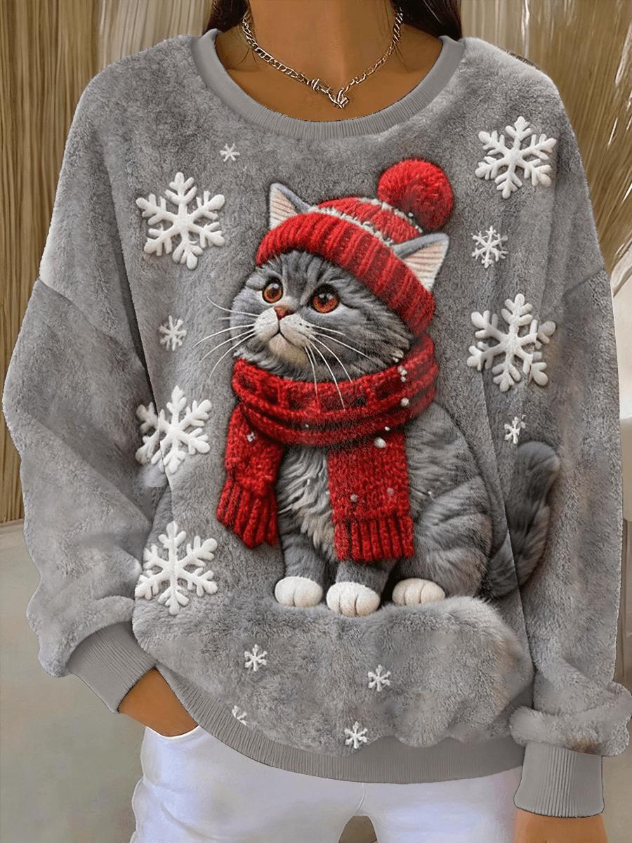 Aino - Jersey Navideño Con Diseño De Gato De Peluche