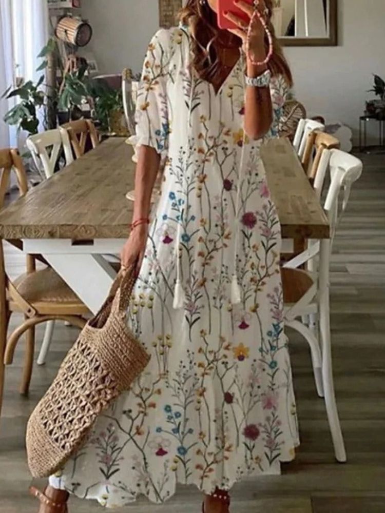 Verute - Vestido Largo de Terciopelo Con Estampado Floral