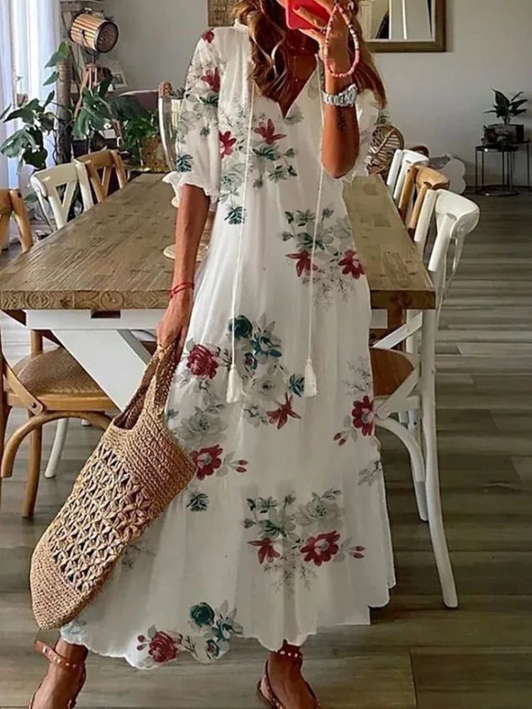 Verute - Vestido Largo de Terciopelo Con Estampado Floral