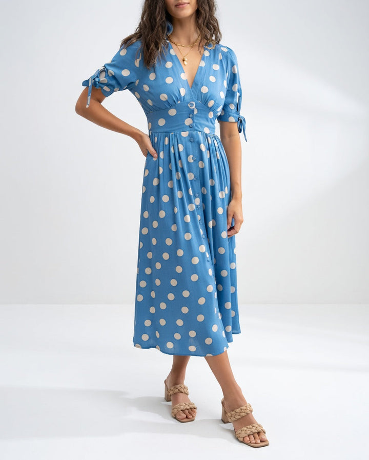Fabienne - Elegante Vestido MIDI Con Estampado De Lunares