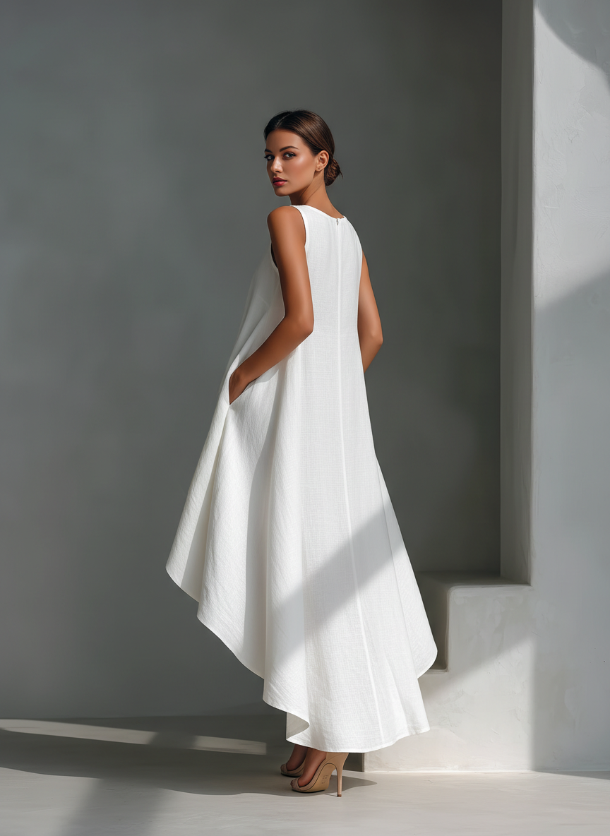 Alyna - Vestido Midi Sin Mangas Con Bajo Asimétrico