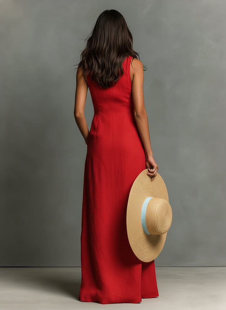 Hani - Vestido Camisero De Lino Con Botones en El Pecho