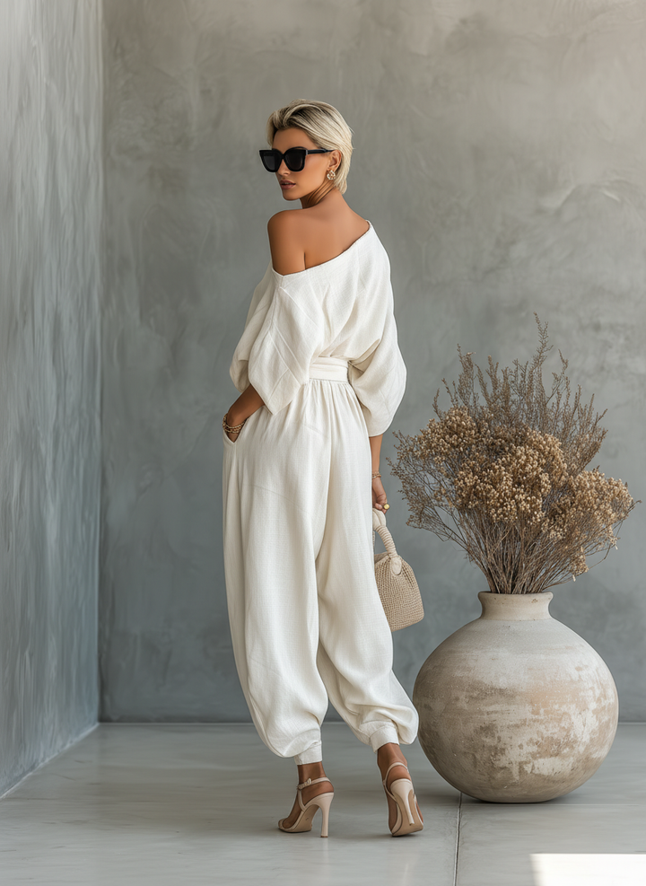 Abira - Conjunto De Top Con Hombros Al Aire y Pantalones Holgados
