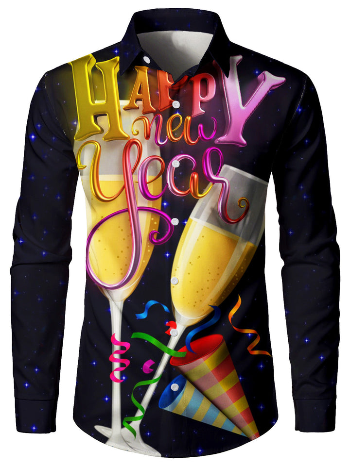Jabriel - Camisa de Cóctel Navideña de Manga Larga para Hombre con Motivos Divertidos para Nochevieja