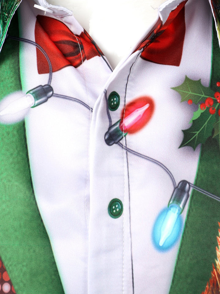 Bryce - Conjunto navideño Divertido para Hombre Camisa de manga Larga con Botones y Estampado Temático