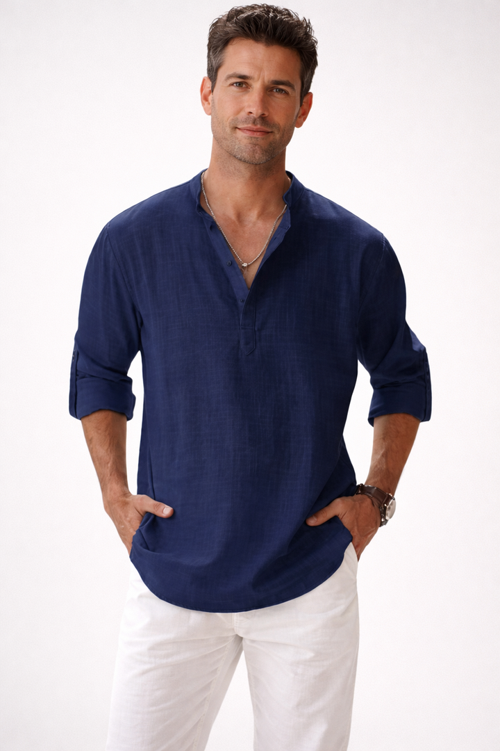Galeazzo - Camisa De Algodón y Lino De Manga Larga