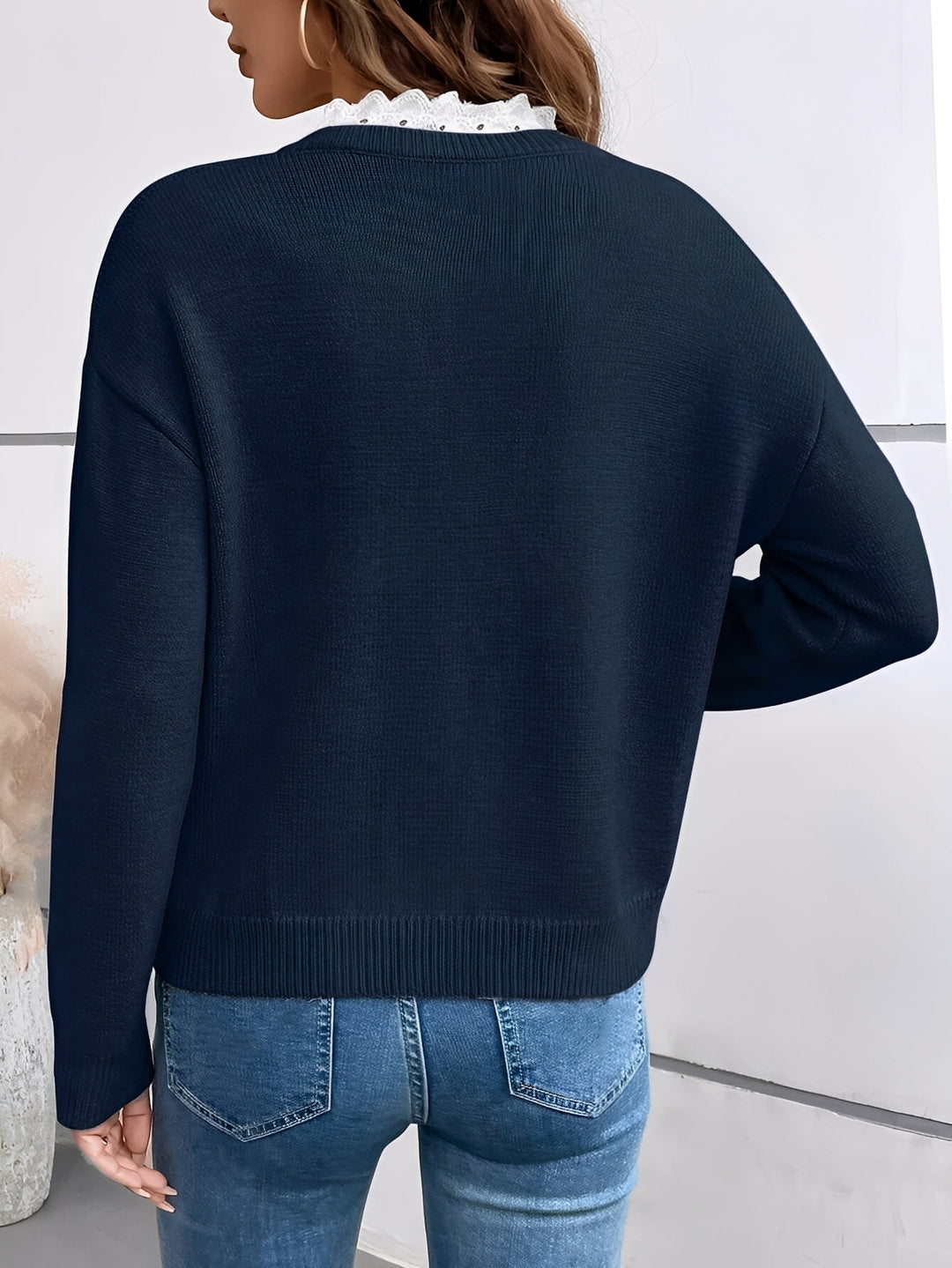 Jadvyga - Blusa De Punto Con Cuello De Encaje