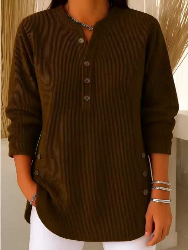Eshani - Camiseta Informal de Manga larga Con Botones y Cuello Henley