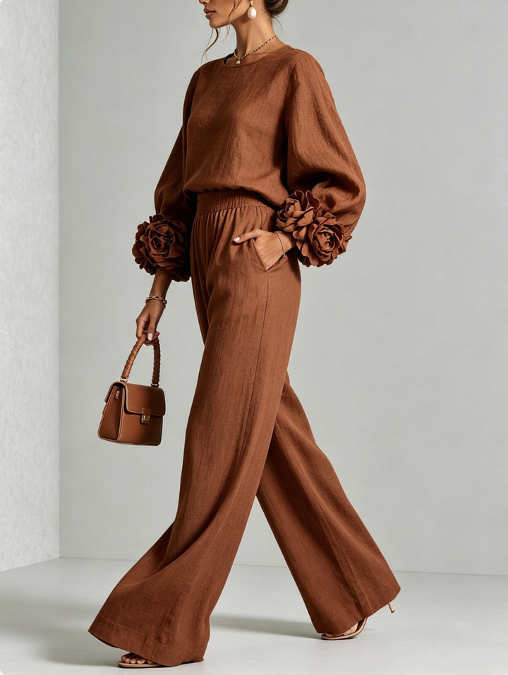 Ayser - Conjunto de Top y Pantalones Con Puños Florales